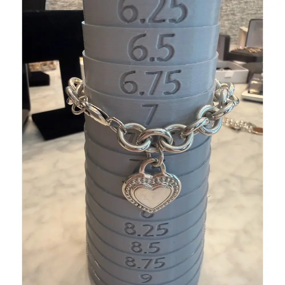 Heavy Judith Ripka 925 Sterling Silver Textured Heart Charm Link Bracelet 51g